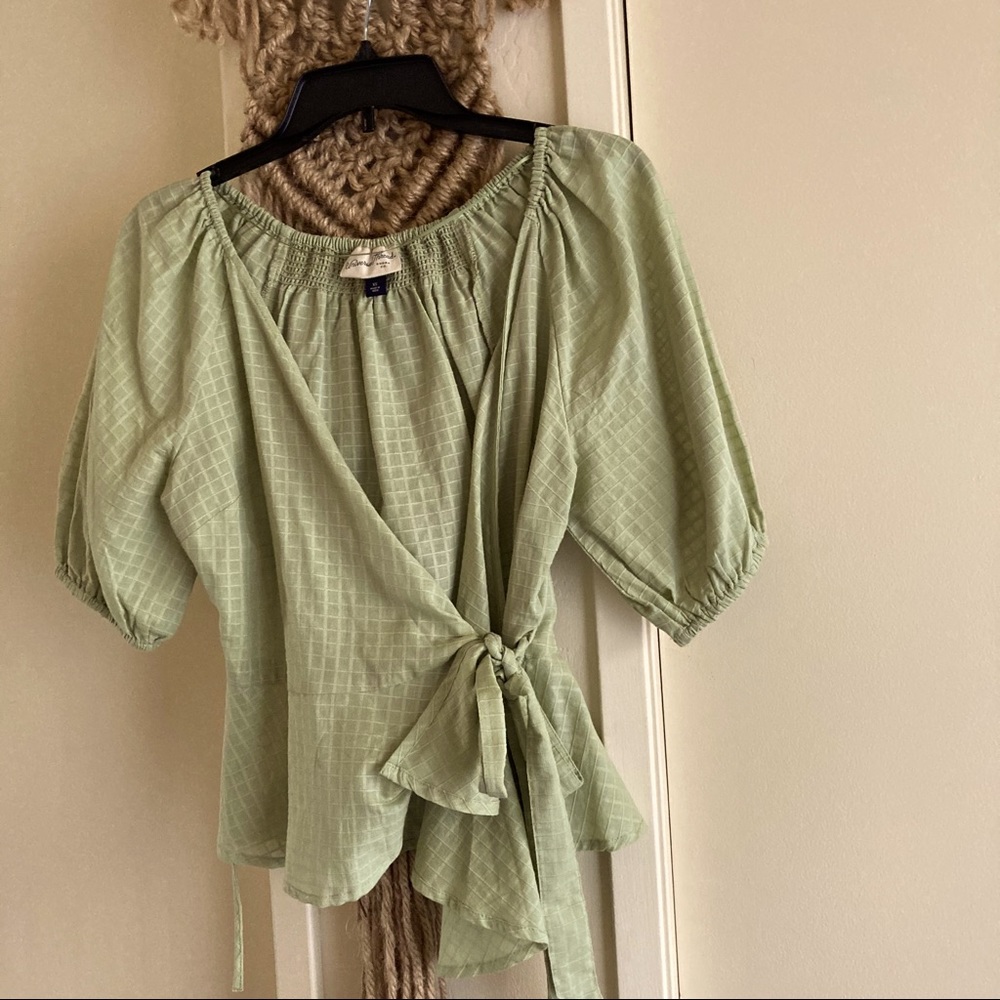 NWOT SAGE GREEN WRAP TIE TOP